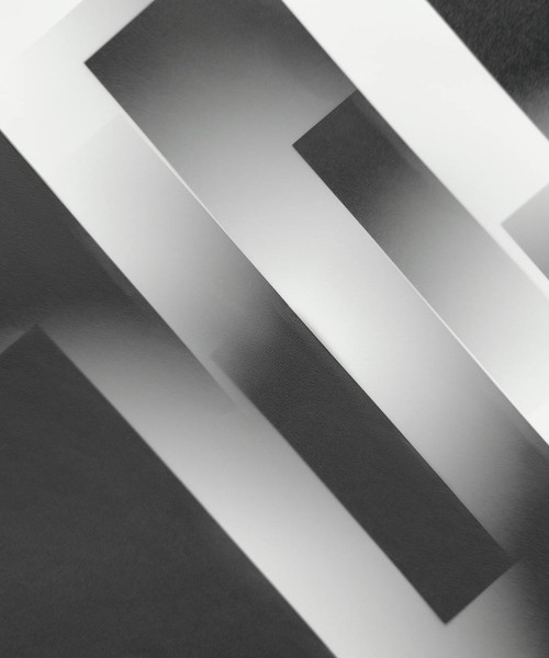 Minimalist abstract design featuring black and white geometric shapes in grayscale.